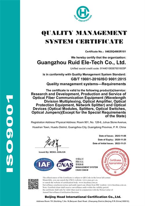  Fiberwdm's ISO certification