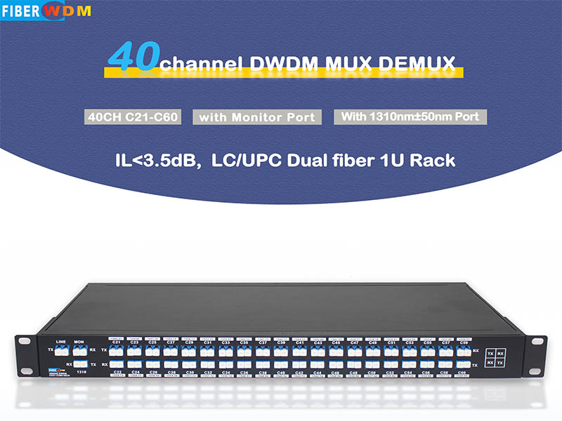 DWDM MUX DEMUX 40 Kanäle C21-C60 Dual Fiber LC/UPC 1U Rack
